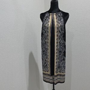 Max Studio Black and Gold Patterned Midi Dress